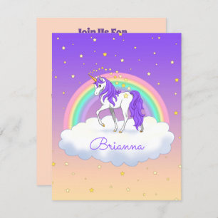 Invitation Joli Purple Sweet Dreams Rainbow Unicorn
