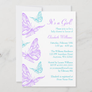 Invitation Joli Purple Turquoise Papillon Fille Baby shower