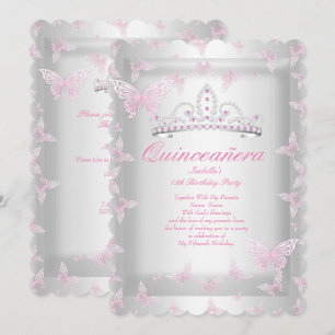 Invitation Joli Quinceanera rose Parti Tiara Butterfly