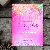 Invitation Joli Rainbow unicorn rose Parties scintillant Driv
