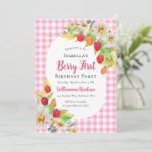 Invitation Joli Raspberry Baie Premier Anniversaire Ajouter P (Debout devant)