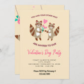 Invitation joli raton laveur valentine's day party diner coeu (Devant / Derrière)