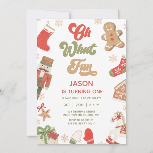 Invitation Joli Red Green Garçons Oh Quel Amusant Anniversair (Devant)