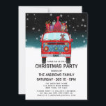 Invitation Joli Red Père Noël Van Reindeer Chien neige Noël<br><div class="desc">Cette invitation à la fête de Noël, mignonne et festive, est parfaite pour mettre l'ambiance de votre événement de vacances. Il est doté d'une camionnette Santa Claus rouge et bleu des années 70 dessinée à la main et peinte à la main avec conducteur de renne chien chiot et des cadeaux...</div>