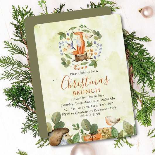 Invitation Joli renard boisé Noël Brunch aquarelle