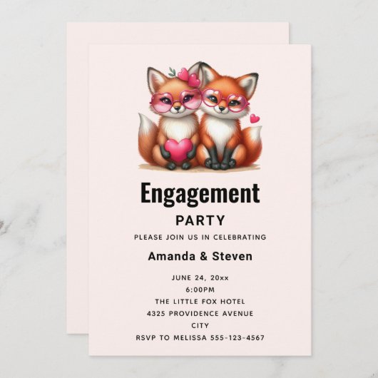 Invitation Joli Renard Orange en Amour (Devant / Derrière)