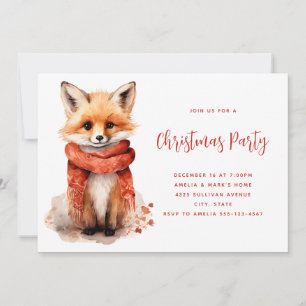 Invitation Joli Renardeau dans un Écharpe Rouge Noël