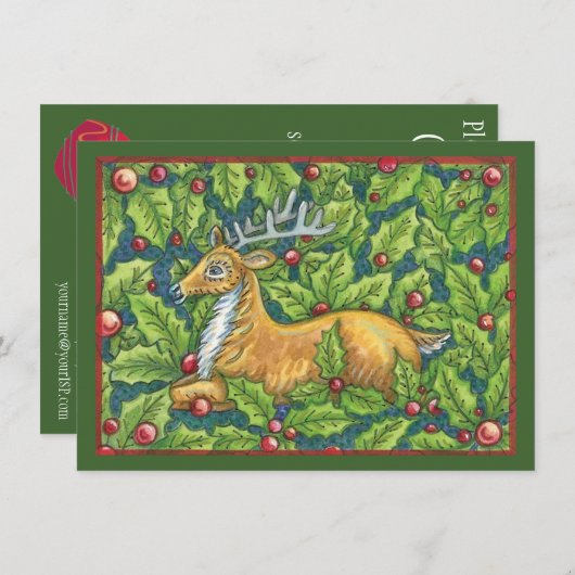 Invitation Joli renne de Noël en forêt avec Holly (Devant / Derrière)
