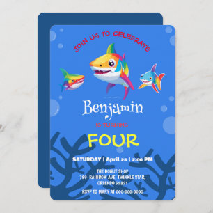 Invitation Joli requin arc-en-ciel coloré fête d'anniversaire