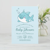 Invitation Joli requin Baby shower Kawaii Blue Boy (Debout devant)