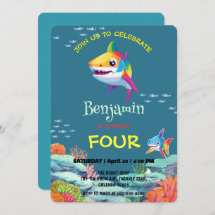 Invitation Joli requin coloré arc-en-ciel fête d'anniversaire