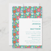 Invitation Joli Retro 60s Fleurs bleu turquoise Mariage (Devant)