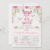 Invitation Joli Rhinoceros Floral Rose Baby Girl Douche (Devant)