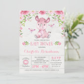Invitation Joli Rhinoceros Floral Rose Baby Girl Douche (Debout devant)
