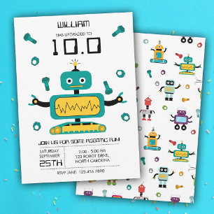 Invitation Joli Robot Turquoise Thème Robots Enfants Fête d'a