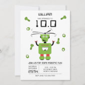 Invitation Joli Robot Vert Thème Robots Enfants Fête d'annive (Devant)