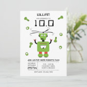 Invitation Joli Robot Vert Thème Robots Enfants Fête d'annive (Debout devant)