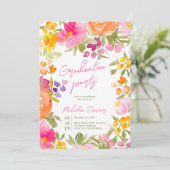 Invitation Joli romantique rose floral 3 photos graduation (Debout devant)