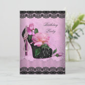 Invitation Joli rose Anniversaire Rose Hi Heel Black Lace (Debout devant)