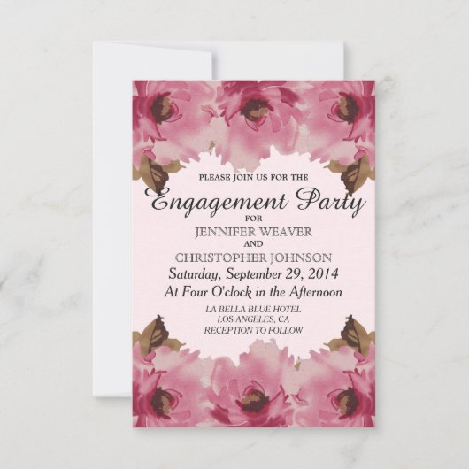 Invitation Joli rose Aquarelle Fleurs Motif (Devant)