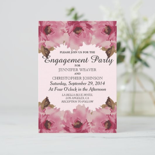 Invitation Joli rose Aquarelle Fleurs Motif (Debout devant)
