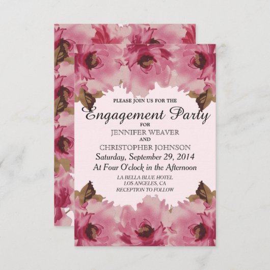 Invitation Joli rose Aquarelle Fleurs Motif (Devant / Derrière)