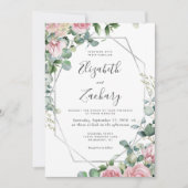 Invitation Joli rose Aquarelle Floral Argent Mariage (Devant)