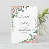 Invitation Joli rose Aquarelle Mariage Floral (Debout devant)