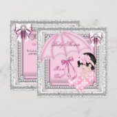 Invitation Joli rose blanc mignon fille Baby shower dentelle (Devant / Derrière)