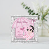 Invitation Joli rose blanc mignon fille Baby shower dentelle (Debout devant)