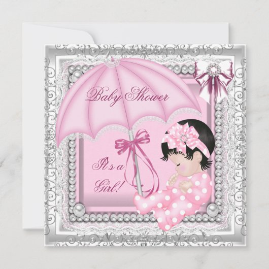 Invitation Joli rose blanc mignon fille Baby shower dentelle (Devant)
