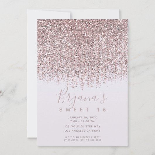 Invitation Joli rose brillant Parties scintillant Douce 16 Pa (Devant)