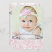 Invitation Joli Rose Christening (Devant / Derrière)