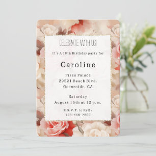 Invitation Joli rose Crème Bleue Rose Floral Anniversaire