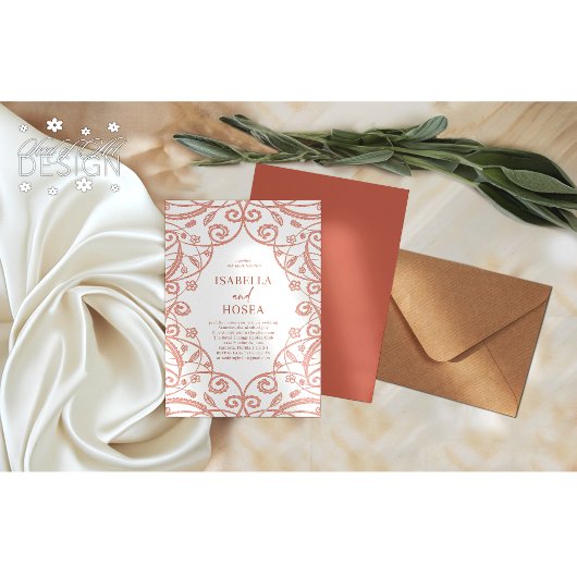 Invitation Joli Rose doux Or Floral Mariage dentelle