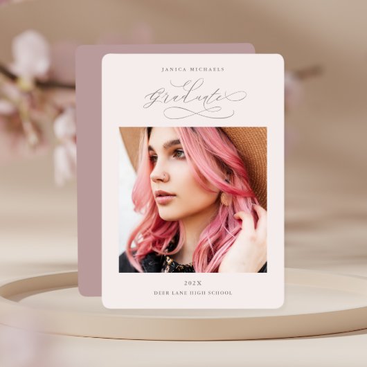 Invitation Joli Rose Dusty Deux Fête de Graduation Photo