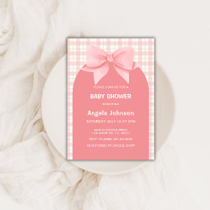 Invitation Joli rose En vichy Plaid Arch Bow Girl Baby shower