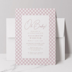 Invitation Joli rose en vichy simple fille baby shower