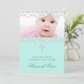 Invitation Joli rose et bleu Turquoise Christening photo (Debout devant)