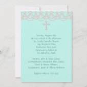 Invitation Joli rose et bleu Turquoise Christening photo (Dos)