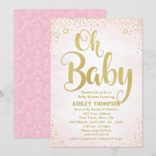 Invitation Joli rose et or Oh Baby Stars Baby shower