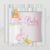 Invitation Joli rose et Turquoise bleu bébé fille douche (Devant / Derrière)