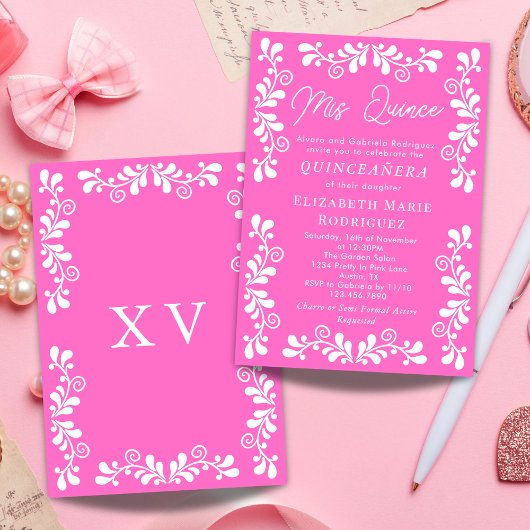 Invitation Joli rose Fiesta Talavera Quinceanera mexicaine