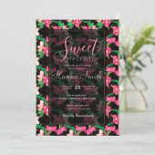 Invitation Joli rose Fleurs de Fleur Peint Noir Design (Debout devant)