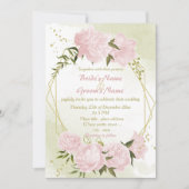 Invitation joli rose fleurs verdure mariage géométrique (Devant)