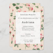 Invitation Joli Rose Floral Rose Peach Crème Anniversaire (Devant / Derrière)