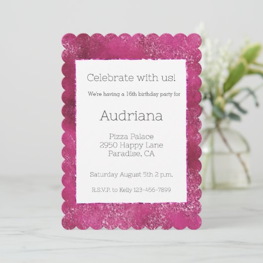 Invitation Joli rose Glitzy Parties scintillant étincelante 1 (Debout devant)