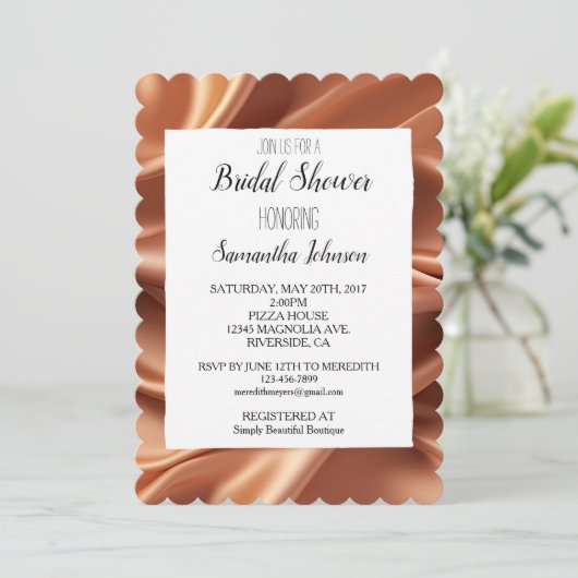 Invitation Joli Rose Gold Faux Fête des mariées satinée (Debout devant)
