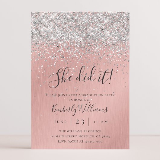 Invitation Joli Rose Gold Parties scintillant argent brillan