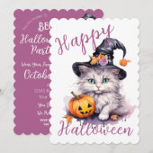 Invitation Joli rose Halloween fête d'anniversaire Kitten Cit (Devant / Derrière)